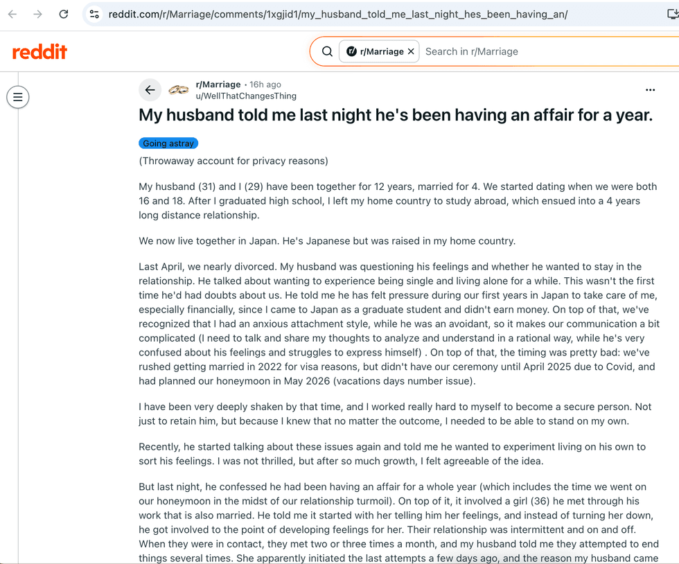 Pictured above is a screenshot of the original Reddit post for you to read