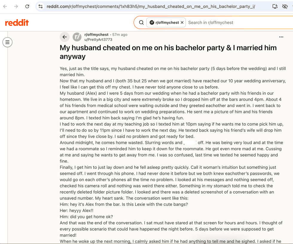 Pictured above is a screenshot of the original Reddit post for you to read