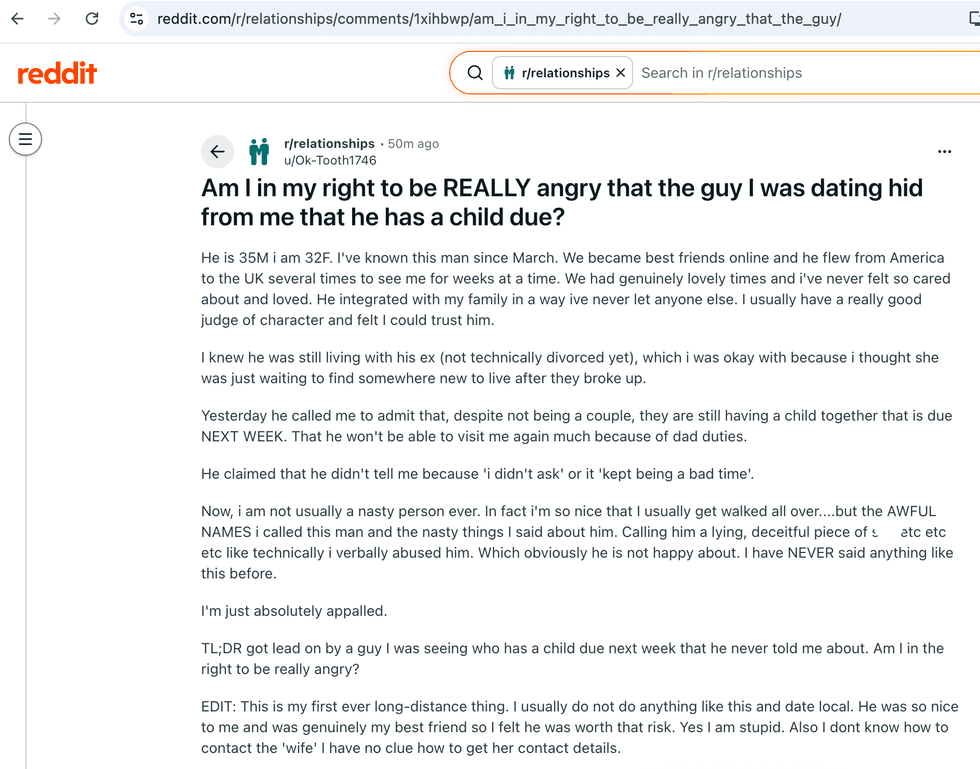 Pictured above is a screenshot of the original Reddit post for you to read