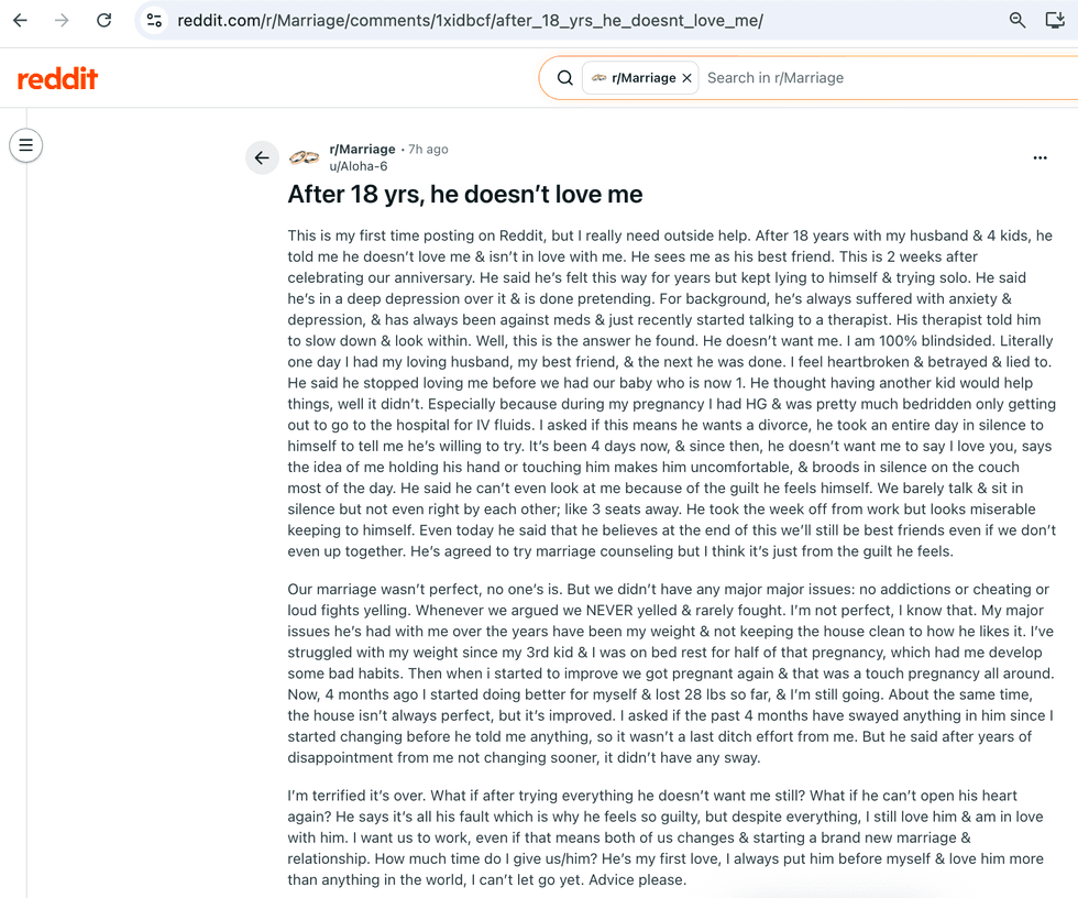 Pictured above is a screenshot of the original Reddit post for you to read
