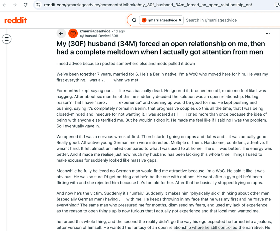 Pictured above is a screenshot of the original Reddit post for you to read