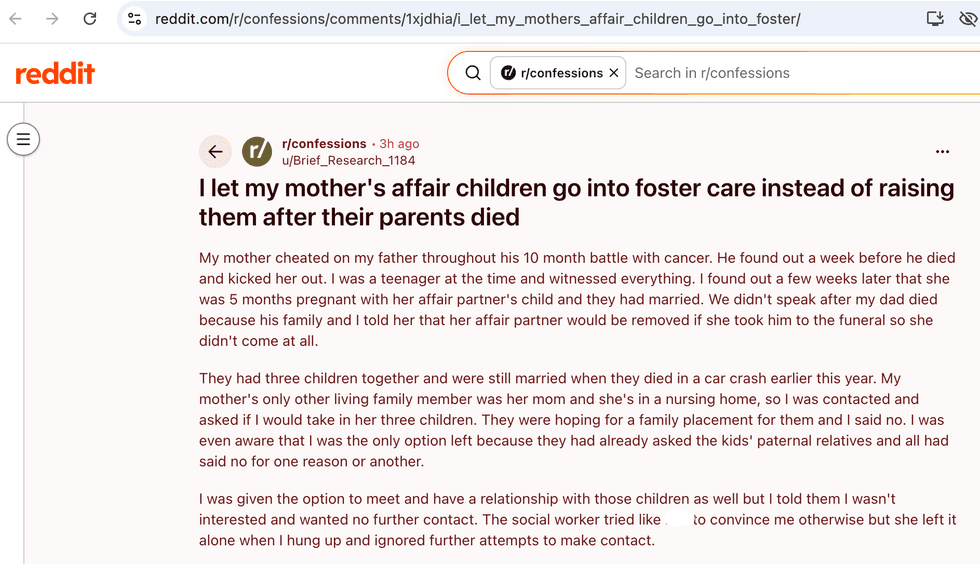 Pictured above is a screenshot of the original Reddit post for you to read