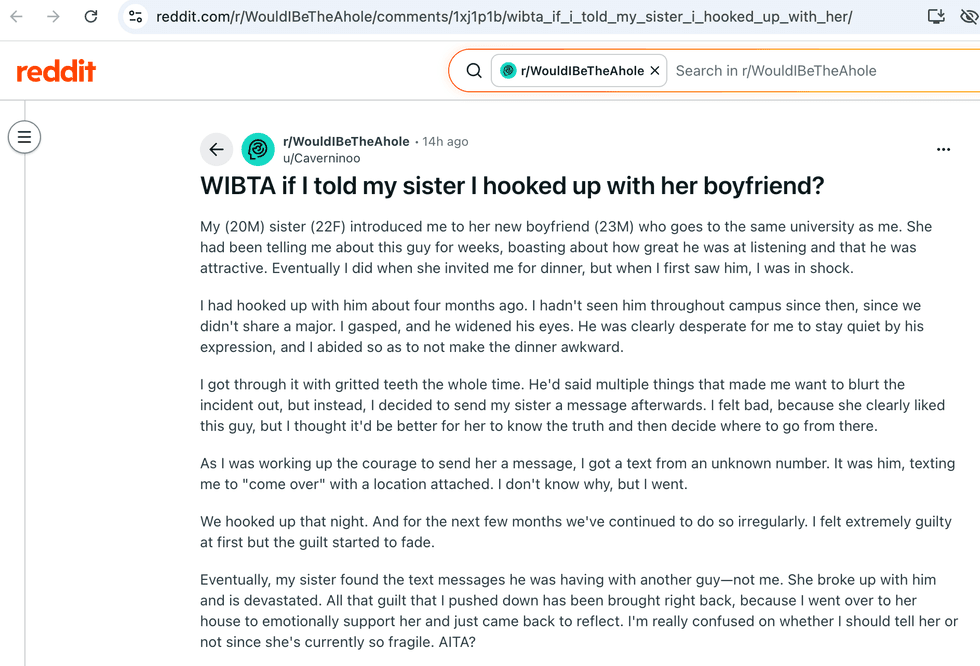 Pictured above is a screenshot of the original Reddit post for you to read