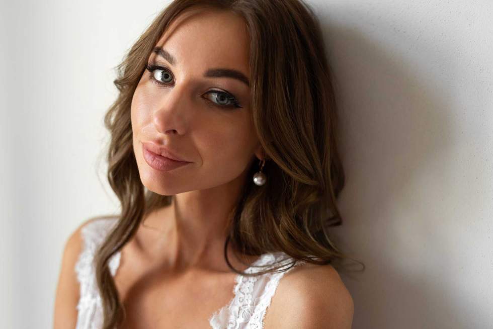 portrait of cute woman with makeup and hairstyle