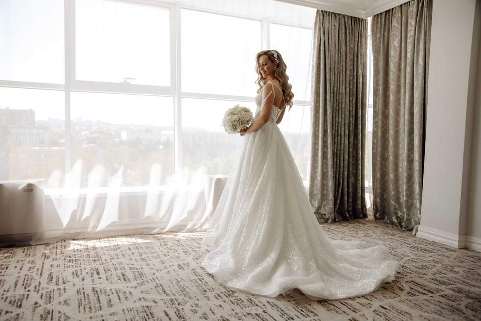 portrait of the beautiful bride in the hotel