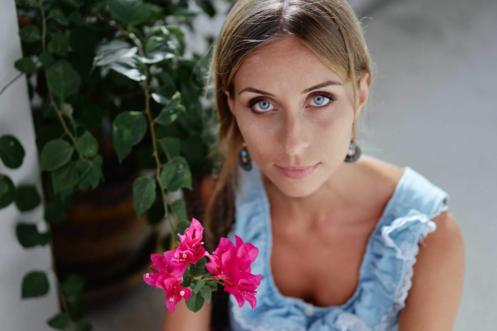 woman with piercing blue eyes