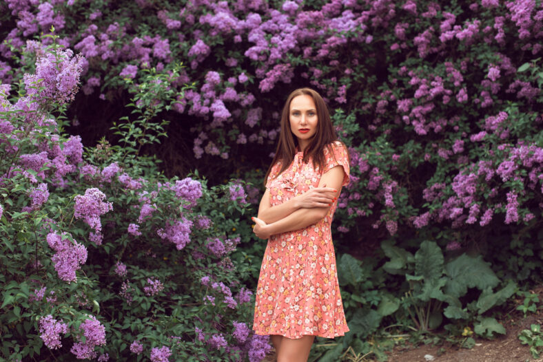 Evening in the botanical garden when the lilac blossomed