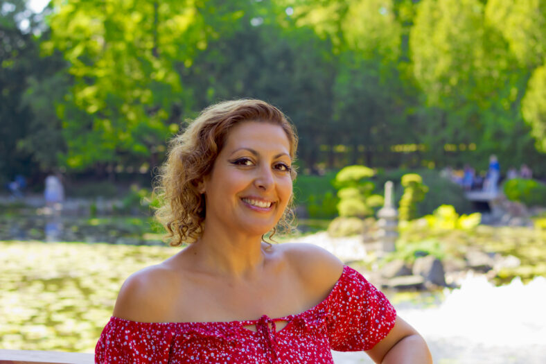 portrait of a beautiful young woman in japanese garden wroclaw , Poland