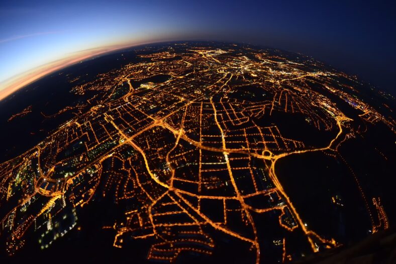 View from the hot air balloon, night city
