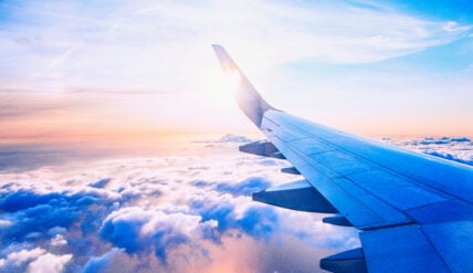 flying and traveling, view from airplane window