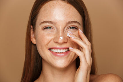 Beauty image of pretty shirtless woman smiling