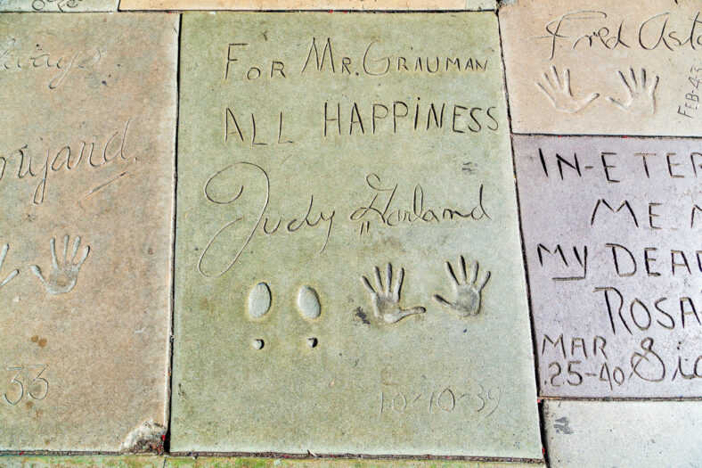 Judy Garlands handprints in Hollywood Boulevard on June 26,2012 in Los Angeles. There are nearly 200 celebrity handprints in the concrete of Chinese Theatre's forecourt.