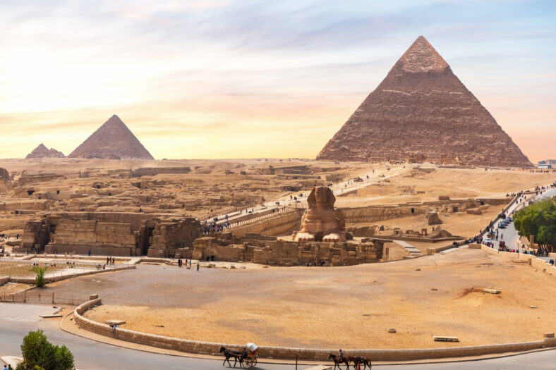 The Great Sphinx and the Egypt Pyramid Complex nearby, Giza.