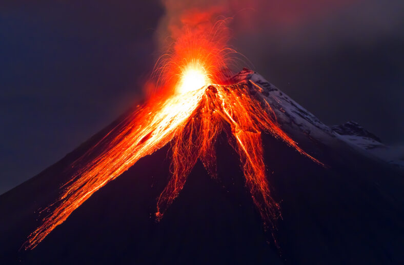 Long exposure of Tungurahua volcano with blue skyes