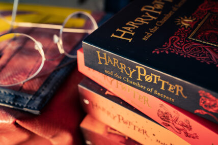A stack of Harry Potter books.