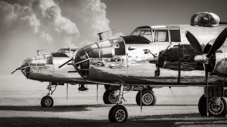 american bomber planes against a dramatic sky