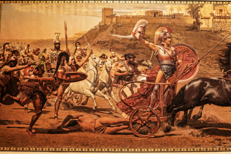 Fresco of the battle for Troy on the Greek island of Corfu in the Ionian Islands