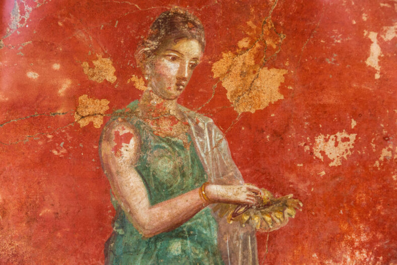 Fresco in antique roman house in Pompeii, Italy