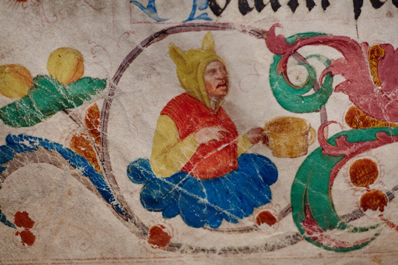 Manuscripts in the medieval library. Incunabula. Artistic selective focus.