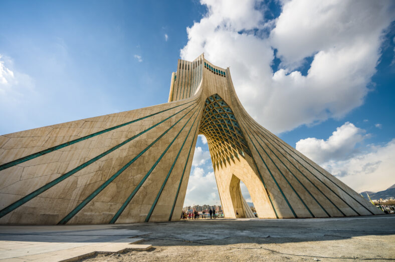 Teheran, Iran - February 2016 - Azadi Tower, one ofe the most important monument in Teheran on winter. Iran, 2016