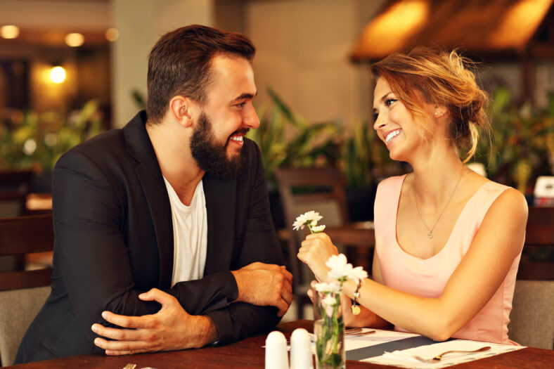 Picture of romantic couple dating in restaurant