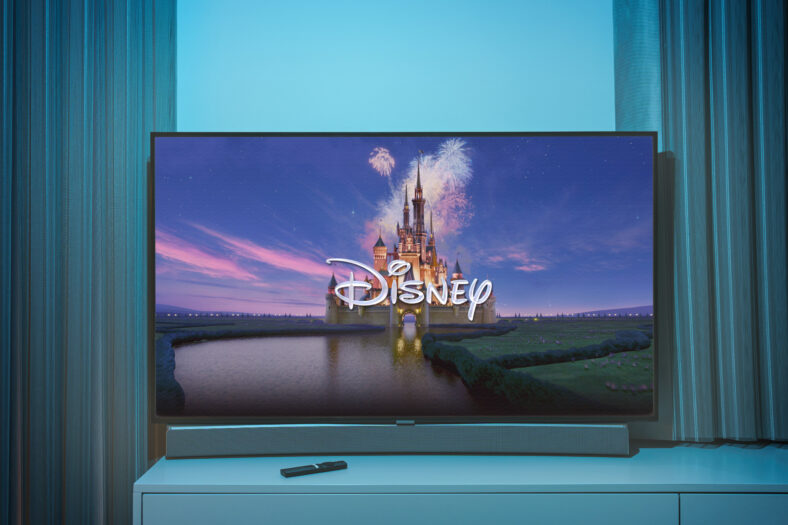 The Disney intro logo on TV. The Walt Disney Company, commonly known as Disney, is an American multinational, mass media. High quality photo