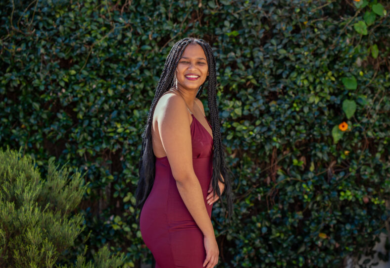 Woman with braids shot outdoors