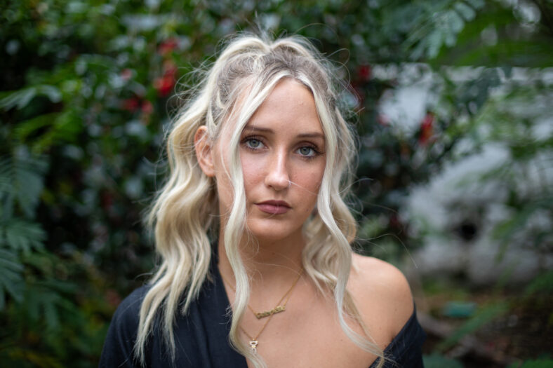 a portrait of a blonde woman