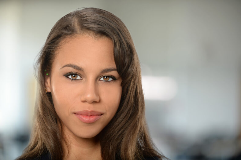 Portrait of young African American businesswoman in office building