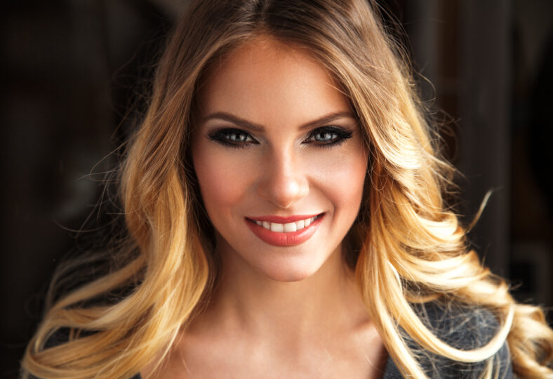 Attractive blond hair woman portrait.
