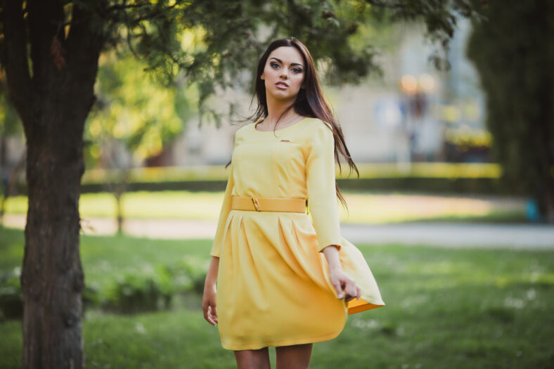 Beautiful girl in yellow dress
