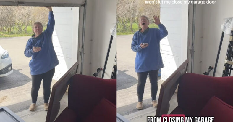 pictured above, Victoria's neighbor holds up her garage door