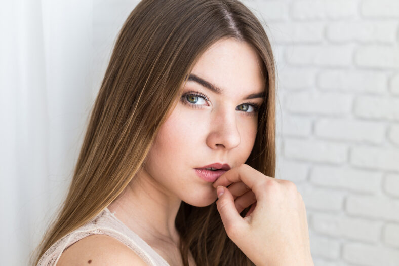 Beautiful woman face close up studio
