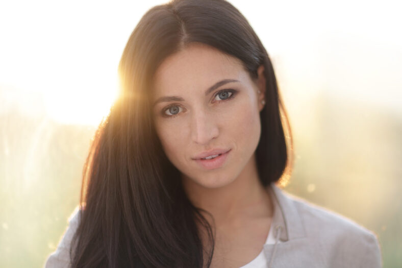 Face of a cute young woman. close-up. . photo with copy space.