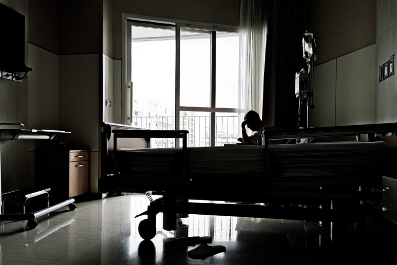Patient sit in hospital room. background for medical and treatment care.