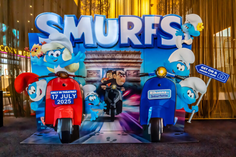 A beautiful standee of a movie called Smurfs Display at the cinema to promote the movie