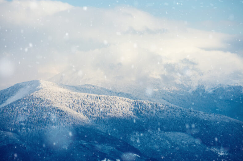 Winter mountain valley landscape. Great Smoky Mountain National Park, Tennessee, USA