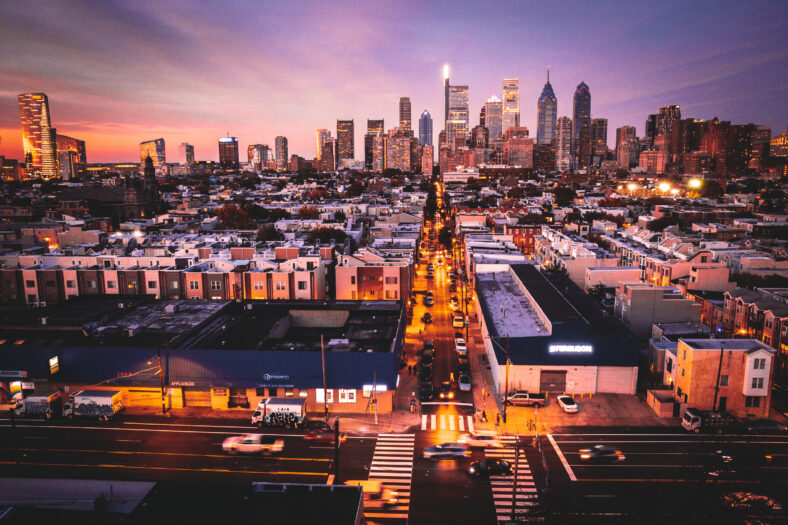 Drone of Epic Philadelphia Sunset