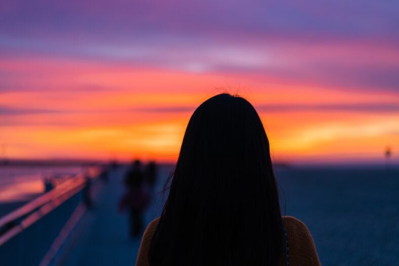 beach walk with beautiful california sunset
