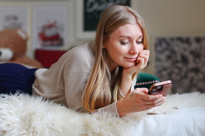 girl chatting on a dating site. High quality photo