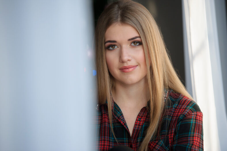 portrait of a beautiful young girl closeup home