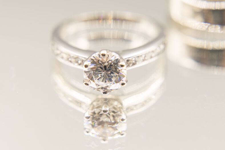 The diamond silver ring for wedding