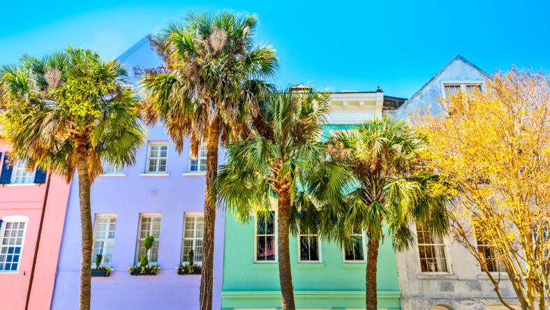 Colorful Rainbow Row, Charleston SC