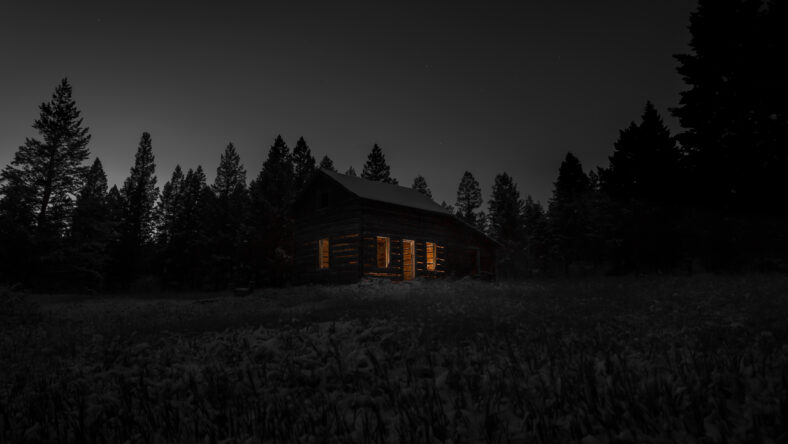 Old cabin at night
