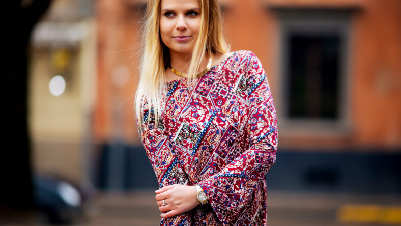 Beautiful blonde female model, looking into the camera
