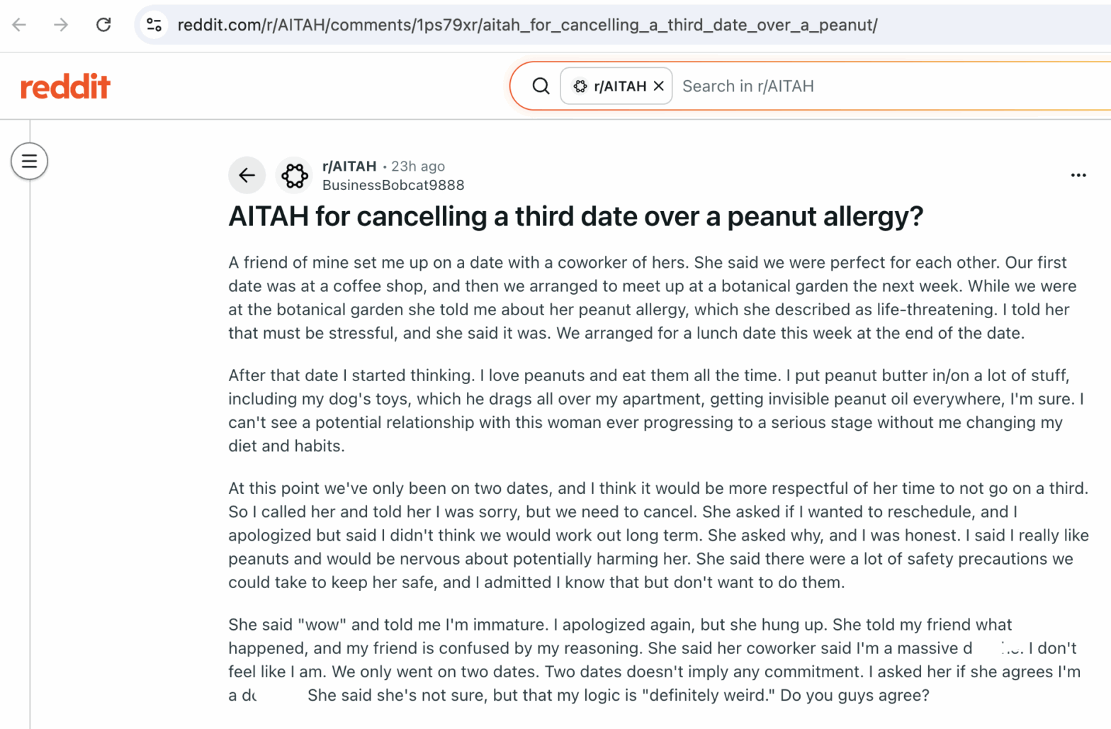 He Canceled A Third Date With A Girl Because She's Severely Allergic To