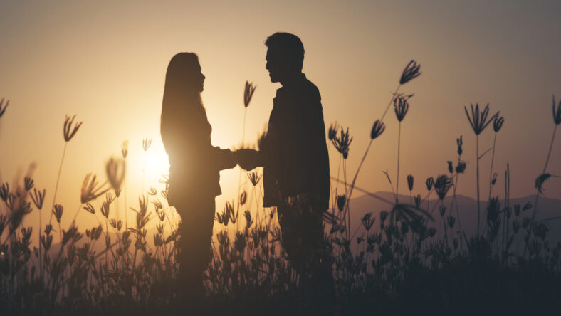 silhouette of Couple in love silhouette during sunset