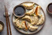 Traditional japaneese gyoza dumplings with meat and
