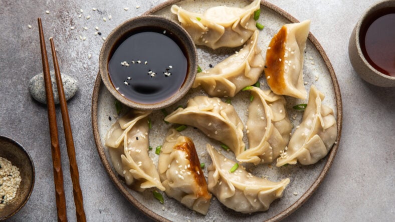 Traditional japaneese gyoza dumplings with meat and