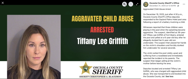 Facebook - pictured above is Tiffany in her mugshot and the statement released from the Osceola County Sheriff's Office